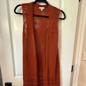 Cato Est 1946 Burnt Orange Sleeveless Boho Duster Vest Crochet Sz. Med.